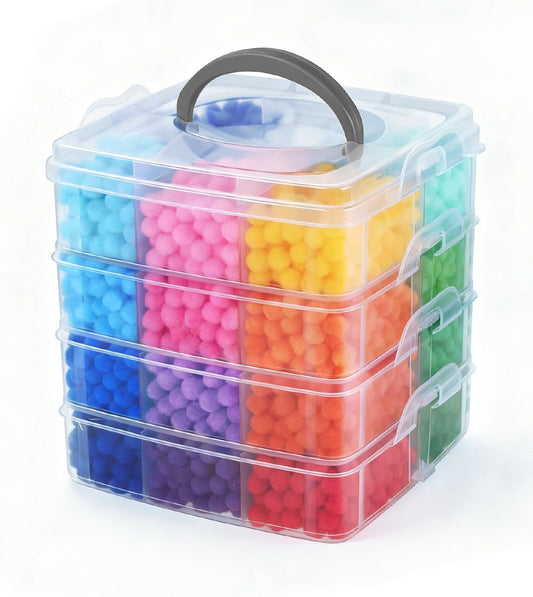 Praisebank Pom Poms, 3600pcs 1cm, 3200 Small Pompom Balls for Arts & Crafts, Soft and Fluffy Craft Pompoms with 400 Wiggle Eyes.(Multi-Colored)