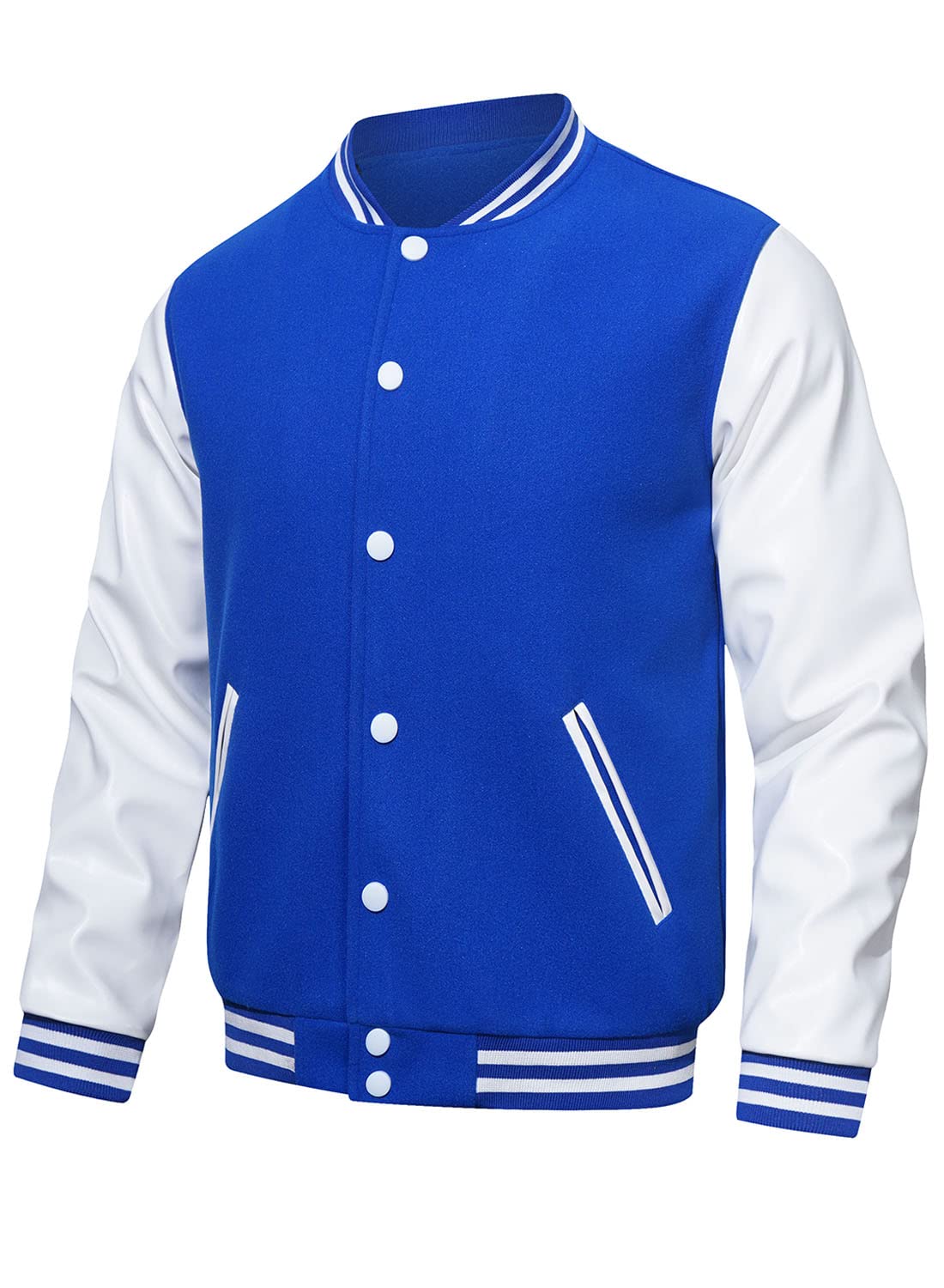 HOOD CREW Mens Varsity Jackets Faux Leather Sleeve Letterman Boys College Baseball Jacket Blue XL
