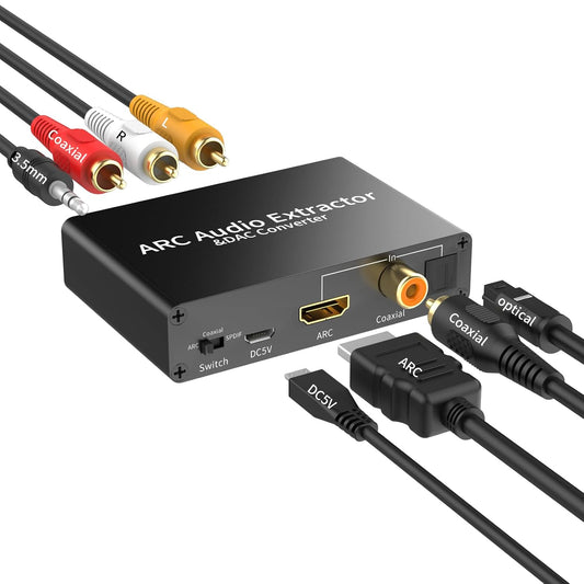 Tihokile 192KHz PS3 PS4 SPDIF/Optical/RCA/3.5mm HDMI ARC Audio Extractor, DAC Audio Converter, Digital to Analog