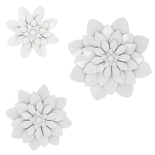 Metal Flower Wall Art,Floral wall decor Multiple Layer Decor for Indoor Outdoor Home Bedroom Living Room Office Garden(White)