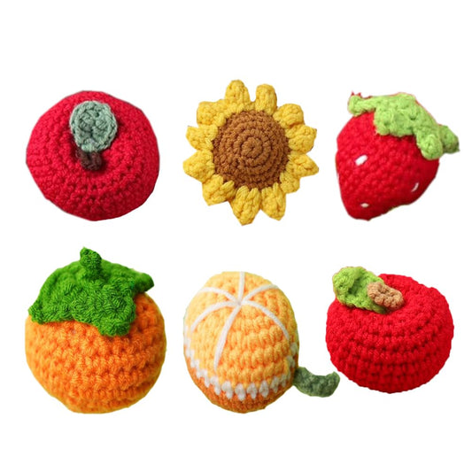 Leadigol Crochet Strawberry Sunflower DIY Craft Kit - Cotton Wool Handmade Strawberry Fruits Hanging Ornament - Unisex Kids All Seasons