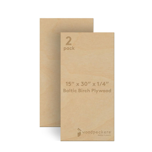 Baltic Birch Plywood 15 x 30 x 1/4 Inch - 6 mm Craft Wood, Pack of 2 B/BB Grade, Stronger Than Basswood Sheets or Balsa Wood, Perfect for Laser, CNC Cutting, Wood Burning, by Woodpeckers