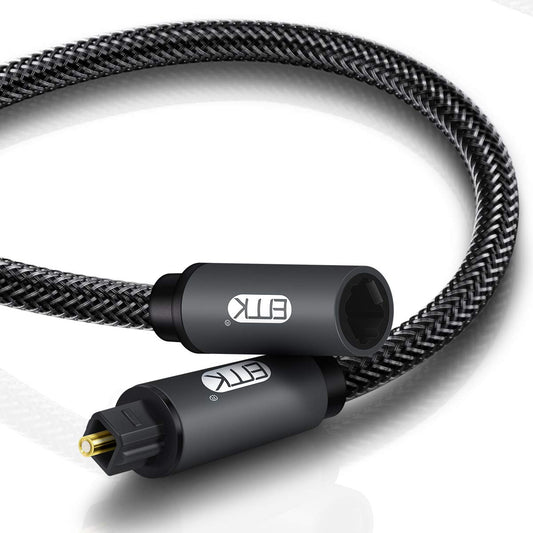 24K 3.3ft EMK Optical Extension Cable Male to Female Coupler Cord Nylon Braided Jacket Gold-Plated Fiber Digital