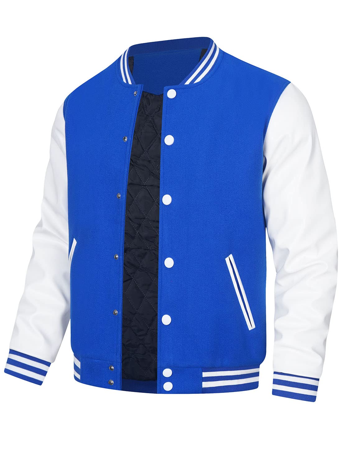 HOOD CREW Mens Varsity Jackets Faux Leather Sleeve Letterman Boys College Baseball Jacket Blue XL