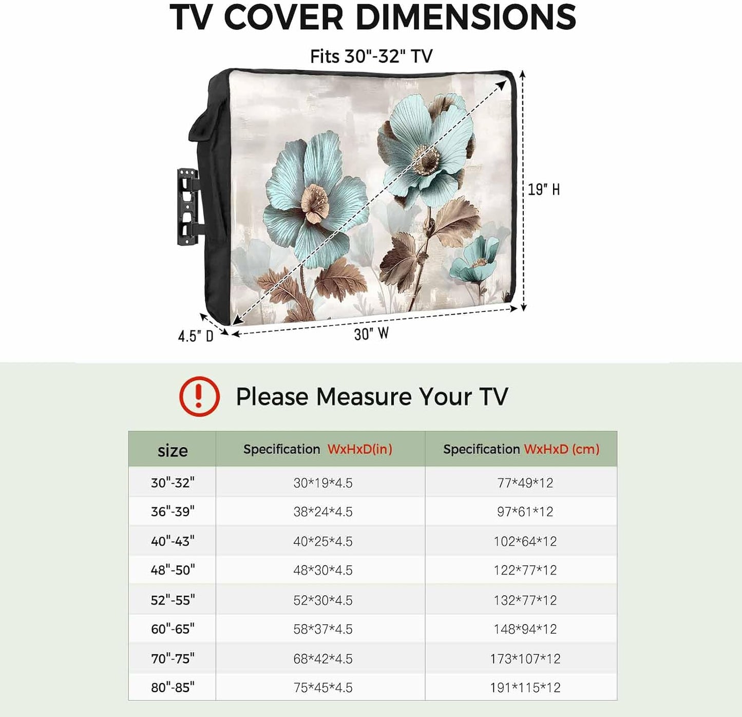 Yukro 30 32 Inches, Blue Broccoli Outdoor TV Cover to Farmhouse Rustic Floral Retro Brown Botanical Waterproof