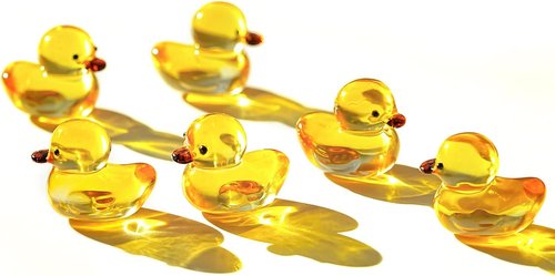 H&D Hyaline & Dora Mini Yellow Glass Duck Figurines - 6 Pcs Collectible Sculptures for Home Decor | 1.3 x 1 Inch