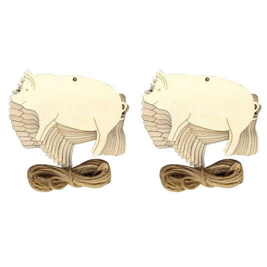 Abaodam Pig Shape Wooden Cutouts Unfinished Wood Tags with Ropes 3.70X2.12 Inch Blank Label Tags for Wedding Decor Gift Wrapping and Home Craft Projects