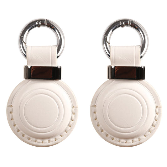 2 Pack KEEPXYZ Genuine Leather Keychain Holder Compatible with Airtag, Secure for Air Tag Keychain Holder Case Cover Key Chain Ring Accessories - White V2.0