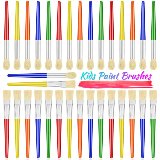 Anezus 30 Kids Paint Brushes Set with Jumbo Round Watercolor and Large Flat Craft Brushes