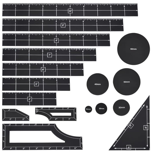 BENECREAT 17Pcs Black Objective Point Markers, Acrylic Objective Makers Ruler Set War Games Measuring Ruler, Round Objective Marker Gaming Accessory for Tabletop Wargames