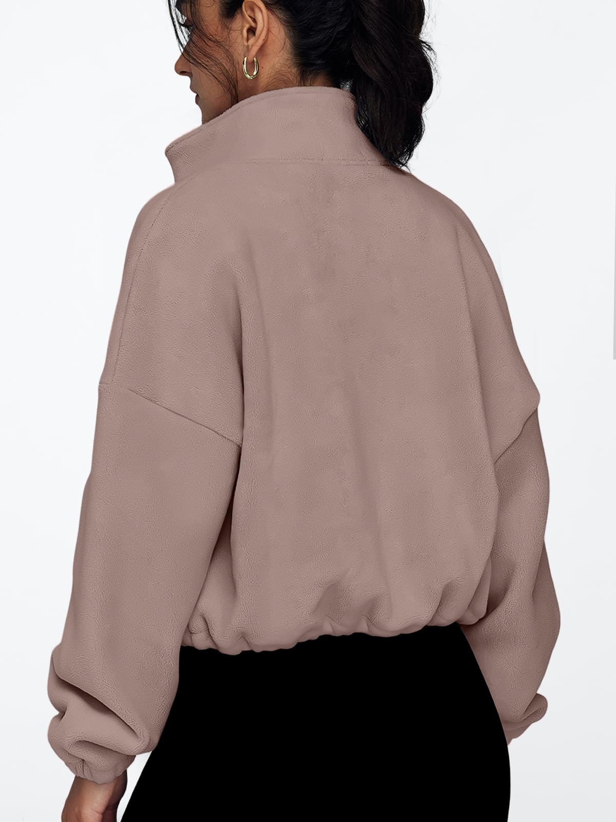 AUTOMET Womens Fleece Jackets Zip Up Oversized Cropped Sweatshirts