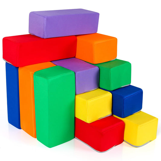 UHAPPYEE Toddler Foam Buliding Blocks - 12 Piece Fabric Covered 9x4x3inch Stacking Block Sets - Colourful Soft Play Set for Kids Idea for Building and Throwing Fun