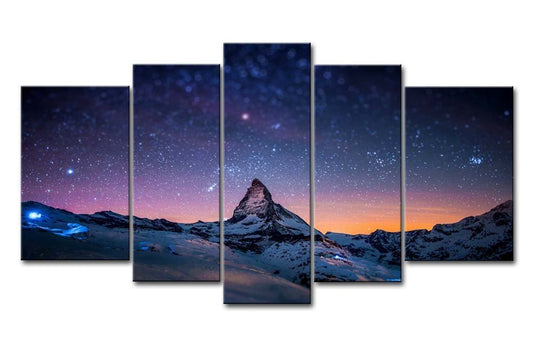 Starry Night Sky Wall Art Space Purple Star Skyline Over The Mountain Painting Prints On Canvas The Picture Landscape Artwork for Home Modern Decoration Print Decor for Living Room