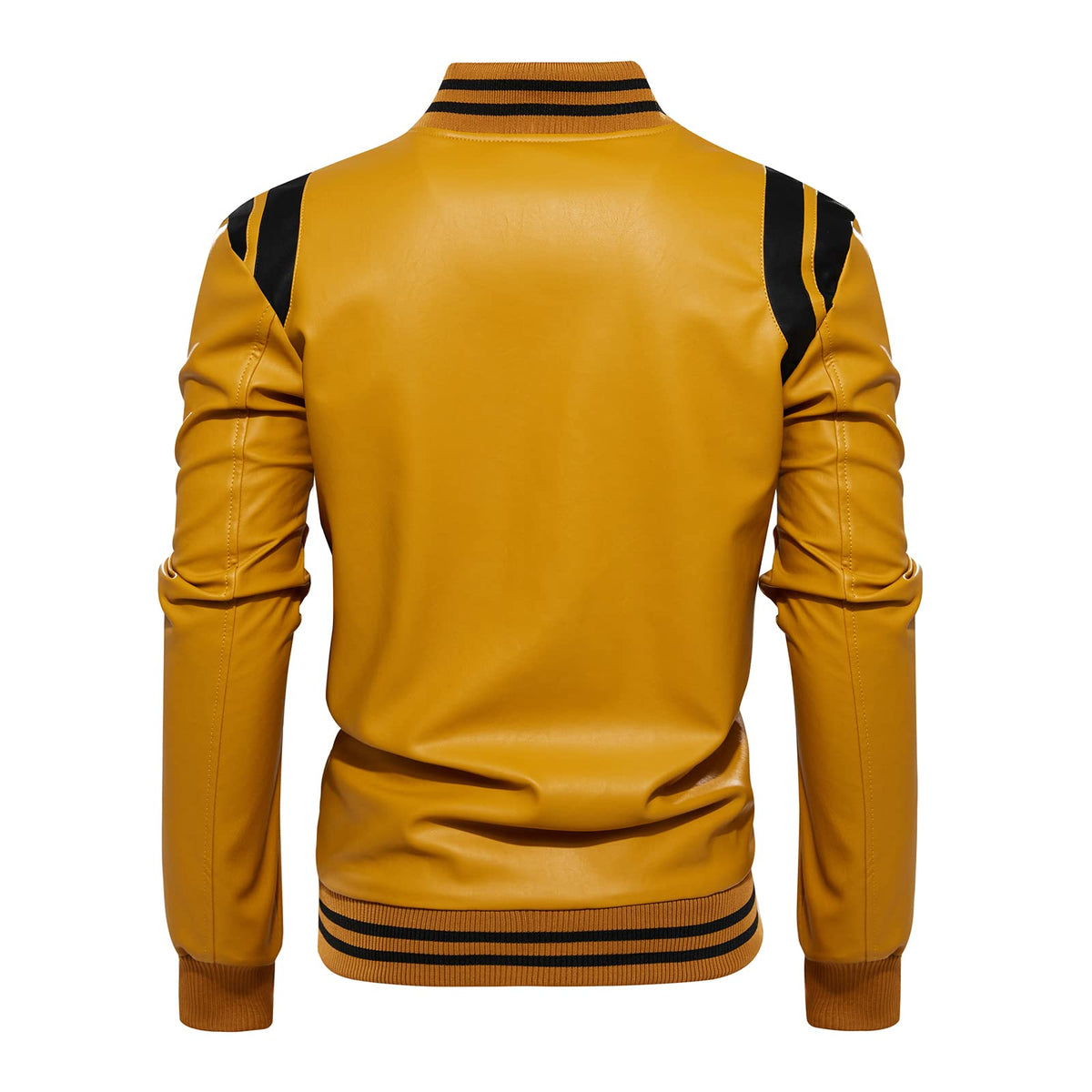 chuida Slim Fit Men's Stand Collar Leather Jacket Motorcycle Lightweight Faux PU Faux Leather Zip Up Bomber Coat Men Casual Outwear (as1, alpha, l, regular, regular, Yellow)