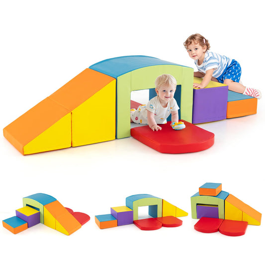 GLACER 6 Pieces Climbing Toys for Toddlers, Colorful Soft Foam Climbing Blocks with Stairs, Ramp and Tunnel for Babies 12 Months+, Indoor Climb & Crawl Activity Play Gym for Playroom Nursery