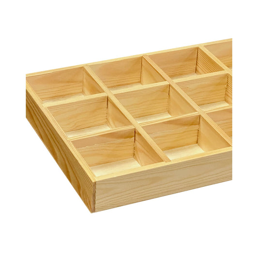 2 Pack Wooden Sorting Tray Grid Display Wood Divided Organizer Vanish Finished Section Box (12 Compartments,12.9 x 9.1 x 1.55 Inch Each Tray)