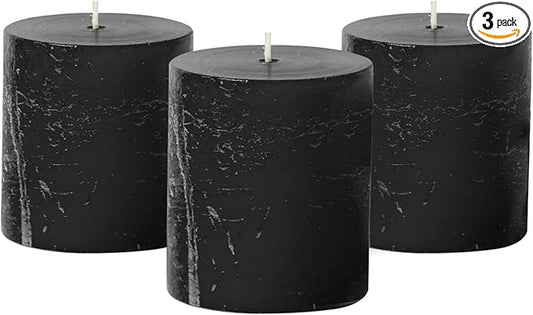 Simply Soson 3x3 inch Black Pillar Candles Set of 3, Rustic Texture, Unscented Black Candles, Dripless Candles, 3 inch Pillar Candles Ideal as Wedding, Parties, Spas, Dinner, Home Decoration, Church