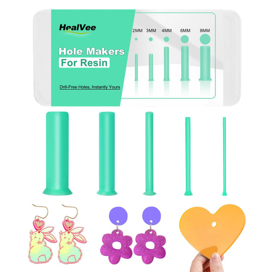 HealVee Hole Maker for Resin, 5 Sizes(2/3/4/6/8mm) 25PCS Make Holes Without Drilling for Epoxy & UV Resin, Holes Tools for Jewelry Making, Pet Tag, Keychain, DIY Craft Pendant Decor