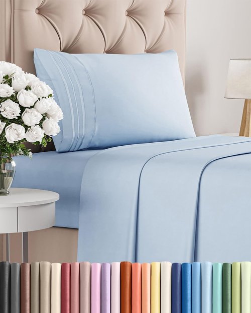 Comfy Twin Size 3-Piece Sheet Set by [Brand Name] - Breathable & Cooling Hotel Luxury Bedding - Ultra-Soft, Deep Pockets, Wrinkle-Free - Oeko-Tex Certified, Sky Blue