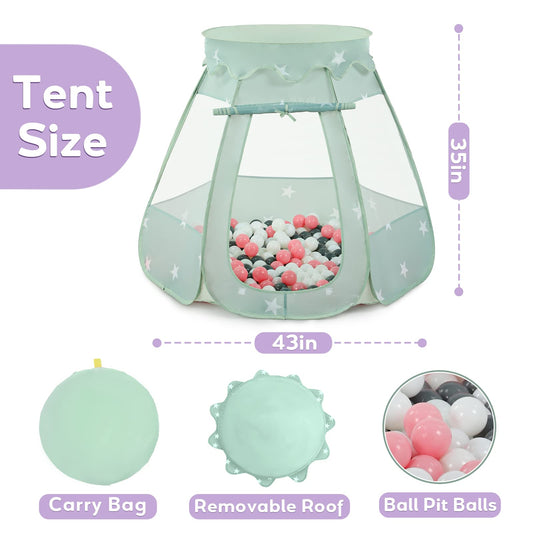 Wilhunter Baby Ball Pit for Toddler with 150 Balls, Kids Pop Up Play Tent for Girls, Princess Toys for Children Indoor & Outdoor Playhouse with Carry Bag (Celadon: Pink/White/Gray, 109x90cm/150 Balls)