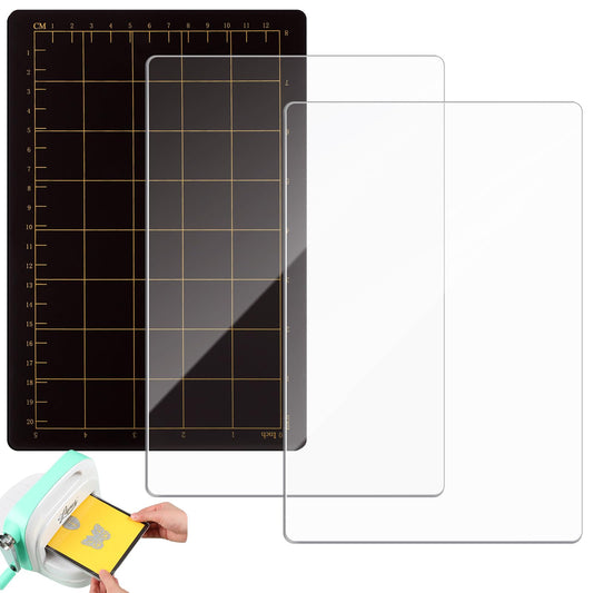 Threehoney 3 Pcs Die Mats Set 6'' x 9" Include Magnetic Shim with Card Size Grids and 2 Pcs Acrylic Cutting Plates for Die Cutting Machines Embossing Crafting Accessories