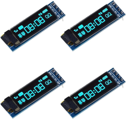 YFUSET 4PCS 0.91 Inch I2C 128x32 3.3V-5V ESP32 ESP8266 STM32 OLED Display Module Resolution DC Driver Board Compatible