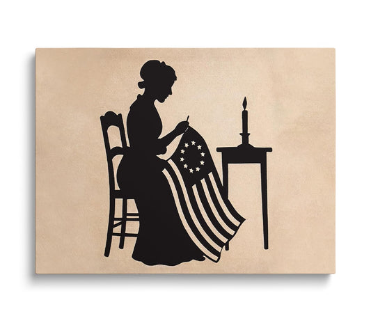 Betsy Ross Sewing First American Flag Silhouette Wall Art,Colonial Revolutionary War Historical Poster,Patriotic USA Heritage Decor for Home Office,Vintage Style 1776 Flag Print 5X7inch Unframed