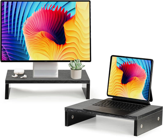 2 Pack, 2 Monitor Stand Riser for Desk Computer Stand Dual Monitor Riser, Monitor Stand Riser MDF Tier Adjustable