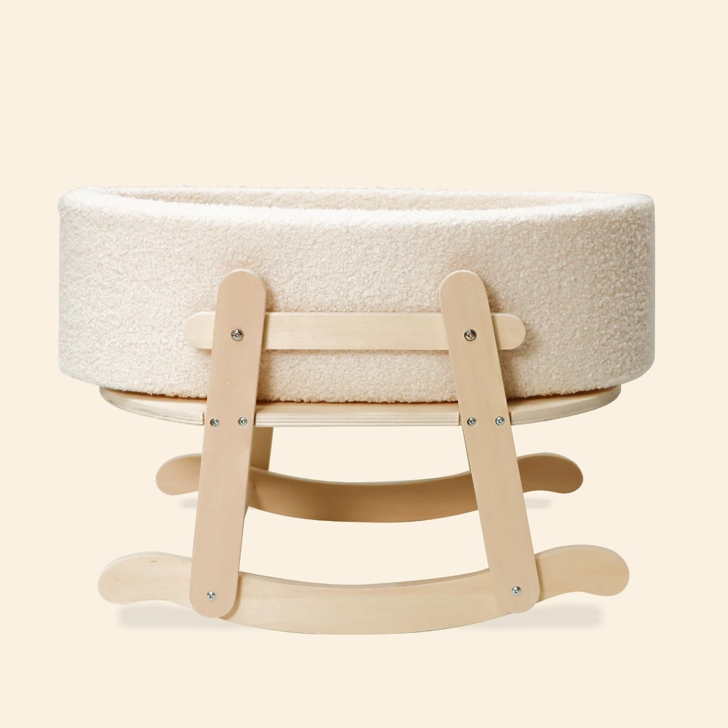 Wooden Baby Doll Crib, Baby Doll Bed Toys for Cat Dog, Wooden Boucle Bassinet for Dolls Up to 16 Inch, Doll Accessories with Mattress and Bassinet, Gift for Boys & Girls