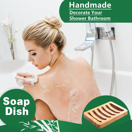 3 Pack Bamboo Wood Soap Dish Bar Soap Holder with Self Draining Tray Natural Waterfall Drain Soap Saver for Shower Bathroom Kitchen