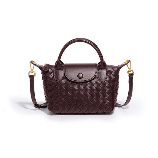 Mini Small Size Braided Luxury Leather Women's top Handle Handbag Fashion Travel Daily Satchel