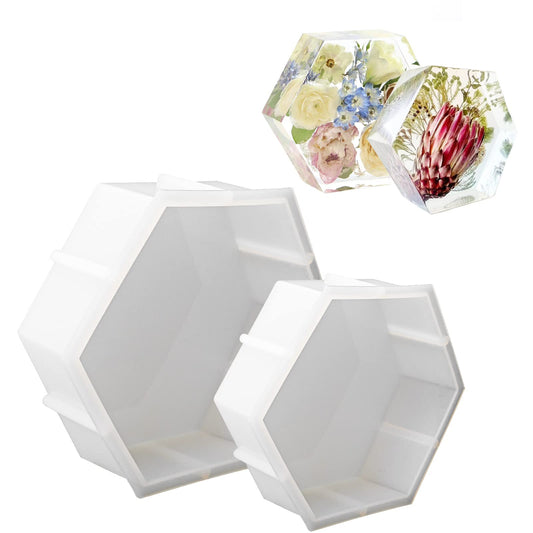 2 Pcs Large Silicone Molds for Resin 9 inch 7inch Hexagon Silicone Molds, Hexagon Deep Resin Mold for Epoxy Resin, Silicone Molds for Flowers Bouquet Preservation