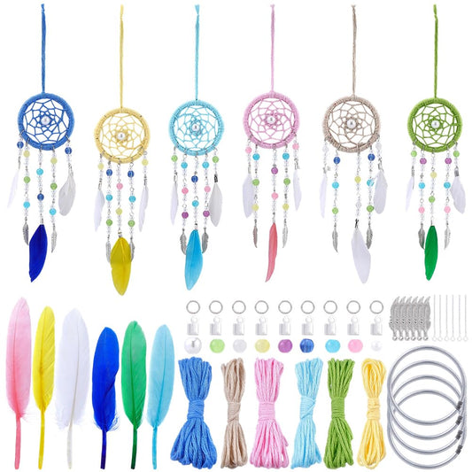 SUNNYCLUE DIY 6 Sets Dreamcatcher Kit Feather Dreamcatchers with Video Tutorials Wall Hanging Feathers Glass Beads Bohemian Ornament Making Kit for Car Mirror Home Decor Beginner Craft Handmade Gift