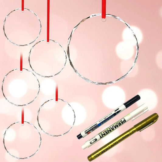 kanpura 6 Pcs Personalized Glass Ornaments Set 3 Inch Clear Round Glass Ornament Blank with Red Ribbon for DIY Crafting Holiday Decor (Includes Black, White, and Gold Markers)