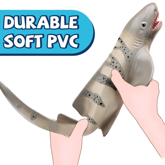6 Pack Large Size Shark Toys(15-16 Inch) with Educational Booklet, Soft Plastic Figurines, Party Decoration, Under The Sea Creature Toy, Ocean Animal Figure for Kid Boy Girl Toddler, Cake Toppers