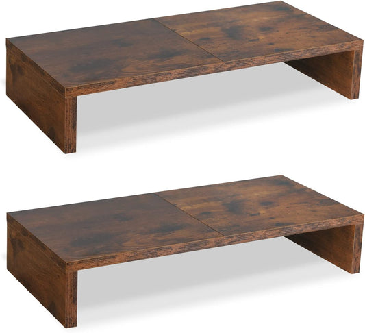 2 Pack Riser-20 inch, TEAMIX Monitor Stand Wooden Tabletop Shelf for TV/PC/Laptop/Printer, Rustic Brown Monitor Riser