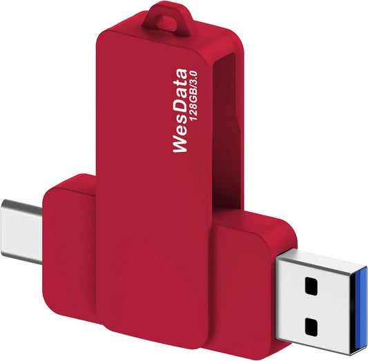 WesData 128GB 3.0 USB C Flash Drive with Type C and Type A Port, USB C Thumb Drives Storage and Backup for Smart Phones