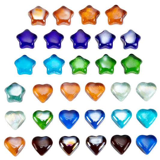 PH PandaHall 30pcs Sea Glass Stones, Colorful Glass Heart Star Shape Pebbles Gemstones Vase Filler Stones for Aquarium Fish Tank Gravel DIY Resin Art Crafts Beach Home Decor, 17.63oz(500g)