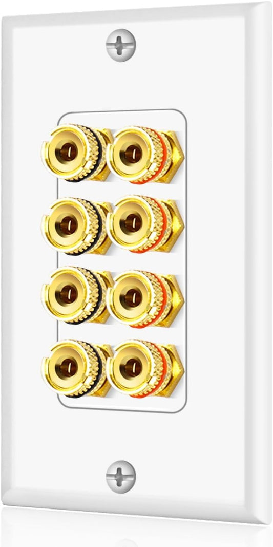 TNP Products 4 TNP Home Theater Wall Plate - Banana Plug Wall Plate, Speaker Wire with Gold-Plated Terminals, Single