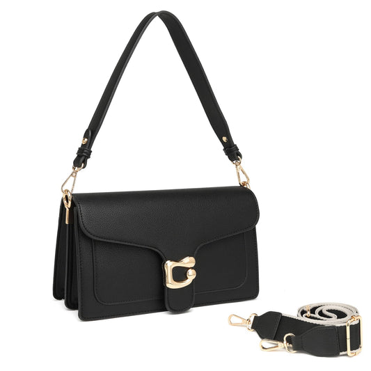 Travistar Small Crossbody Bags for Women - Leather Trendy Cross Body Purse Black Shoulder Bag Elegant Satchel Handbags Designer Evening Clutch Purses with 2 Straps Clutch Purses with 2 Straps