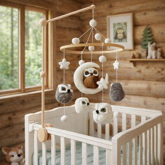 Handmade Felt Owl Nursery Mobile, Owl Crib Mobile for Boys & Girls, Boho Nursery Decor, Natural Wool Owl Hanging Mobile, Unique Baby Shower Gift, Fair Trade & Handcrafted in Nepal