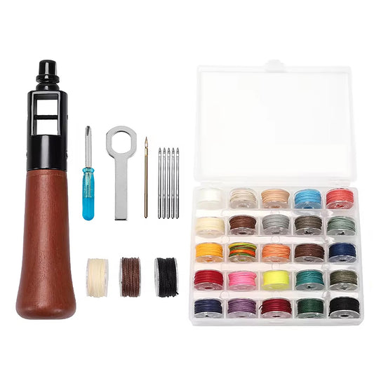 WUTA Repair Stitch Kit Leathercraft Stitch Awl Tool with 25 Colors 0.35mm Wax Thread, for Leather, Belt, Canvas, Fabric, Bag Repair Professional Stitcher Leather Craft Tool