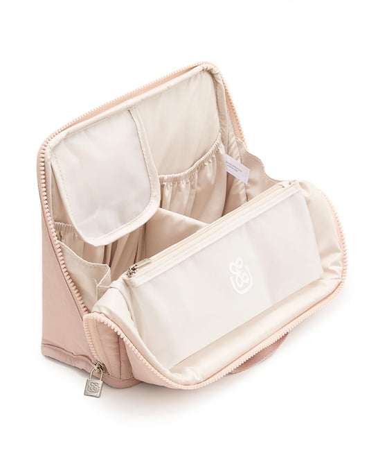 EACHY Standing Makeup Bag - Large Waterproof Cosmetic Bag & Toiletry Bag Organizer with Phone Holder, Detachable Dividers, Wipe-Clean Brush Pouch for Women