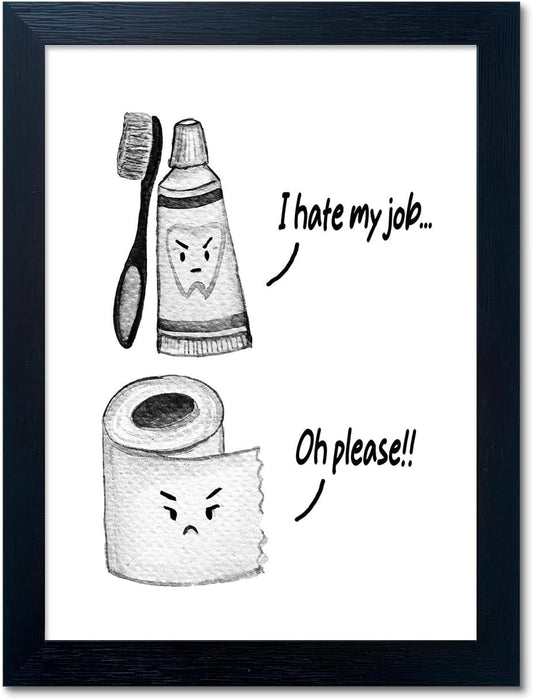 Skiennix Kids Bathroom Decor - Cute Framed Canvas Print with Funny Artwork | Modern Black and White Design