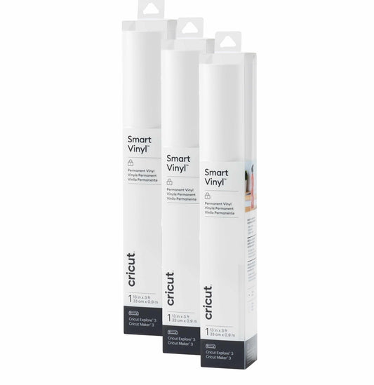 Cricut Smart Permanent Vinyl, White, 3-Pack of 3ft Rolls (13"x36") Adhesive Craft Vinyl - Matless Cutting for cuts up to 12ft with Maker 3 / Explore 3 Machines