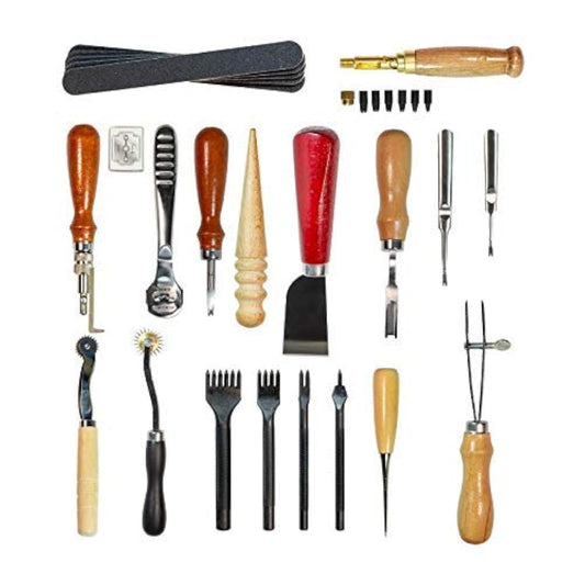 citian Leather Tools Kit Stitching Punch Sewing Carft DIY Tool Carving Craft Saddle Working Groover and 18pcs for Hand Set Prong