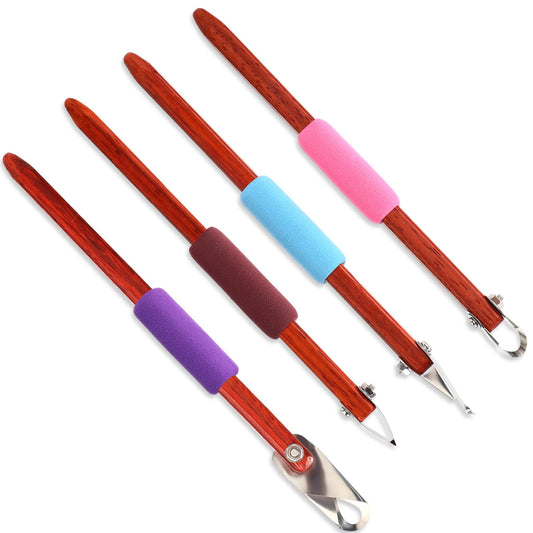 Lanties 4 Pcs Pottery Carving Tool Set Sculpture Scraper Craft Modelling Tools Red Pear Wood Texture Handle with Stainless Steel Blade for Clay Carving, Ceramic Sculpting, Graffito (Wonderful Color)