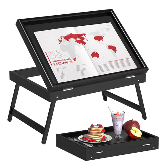 Artmeer Bed Tray Table Breakfast Food Tray with Folding Legs Serving Tray for Laptop Desk, Sofa,Platters,TV,Snack,Eating Tray(Black, Medium)