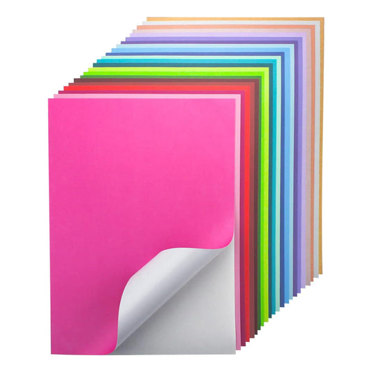 Craftask 24 Sheets Self Adhesive Cardstock paper 22 Colors, A4 Printable Colored Sticker Paper, 250gsm/92lb Cardstock Sticker Paper for Crafts, Scrapbooking & Party Decor