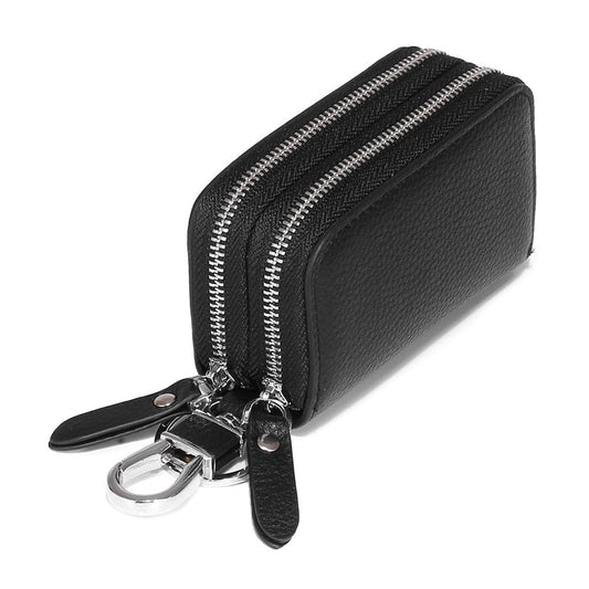 Berfi Life Key Fob Case Genuine Leather, Double Zipper Car Key Holder & Key Wallet with Keychain, Key Pouch for Purse Gift